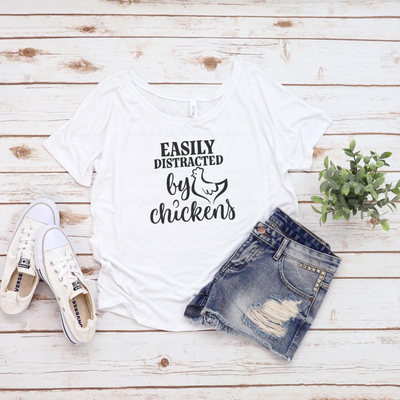 Easily Distracted By Chickens White Tee